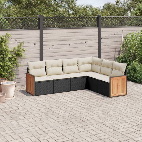 vidaXL 6 Piece Garden Sofa Set with Cushions Black Poly Rattan