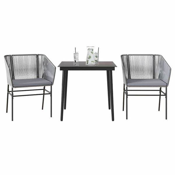 vidaXL 3 Piece Garden Dining Set with Cushions Grey Poly Rattan Glass