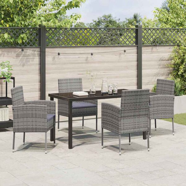 vidaXL Garden Dining Set with Cushion 5 pcs Grey Poly Rattan