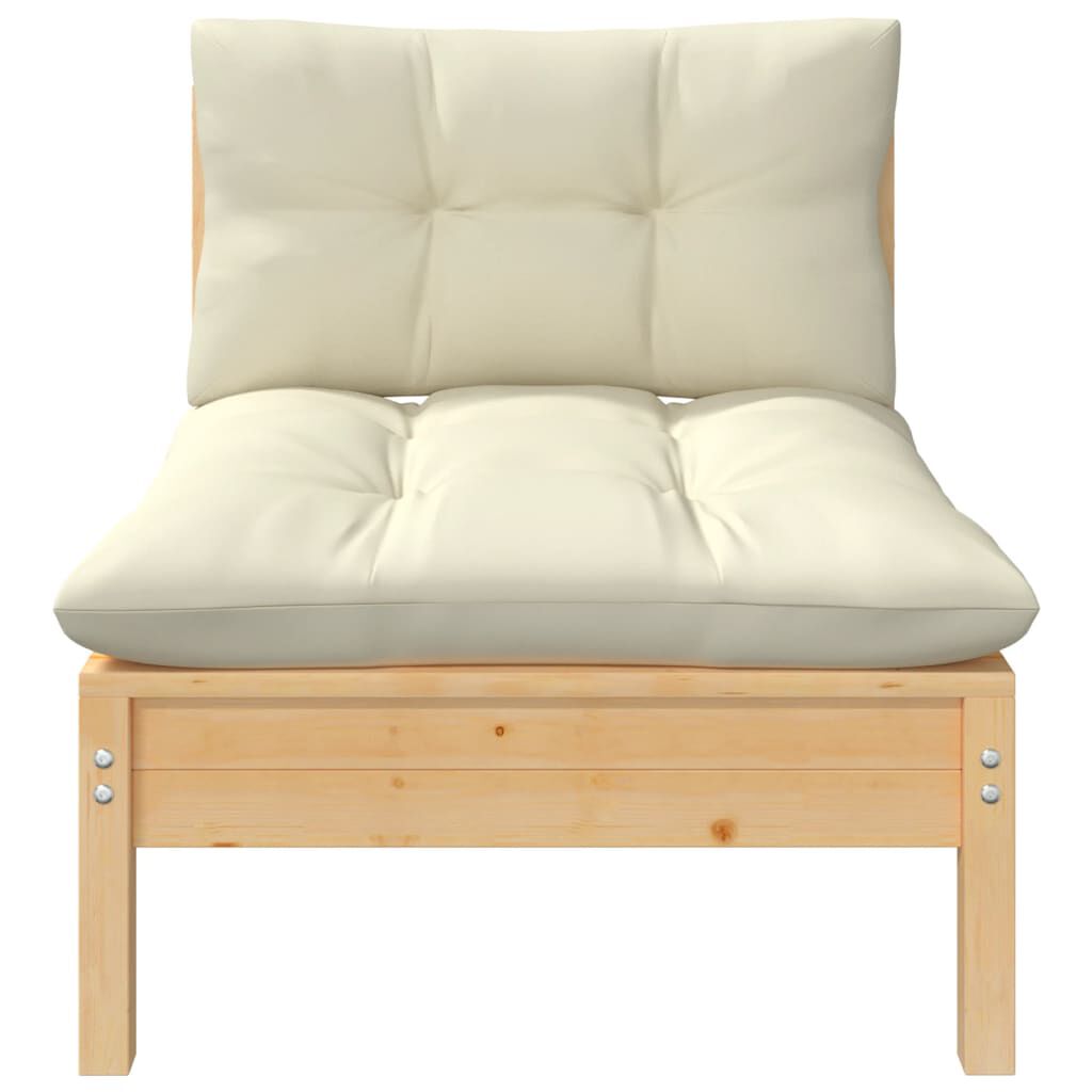 vidaXL 3 Piece Garden Lounge Set with Cream Cushions Solid Pinewood