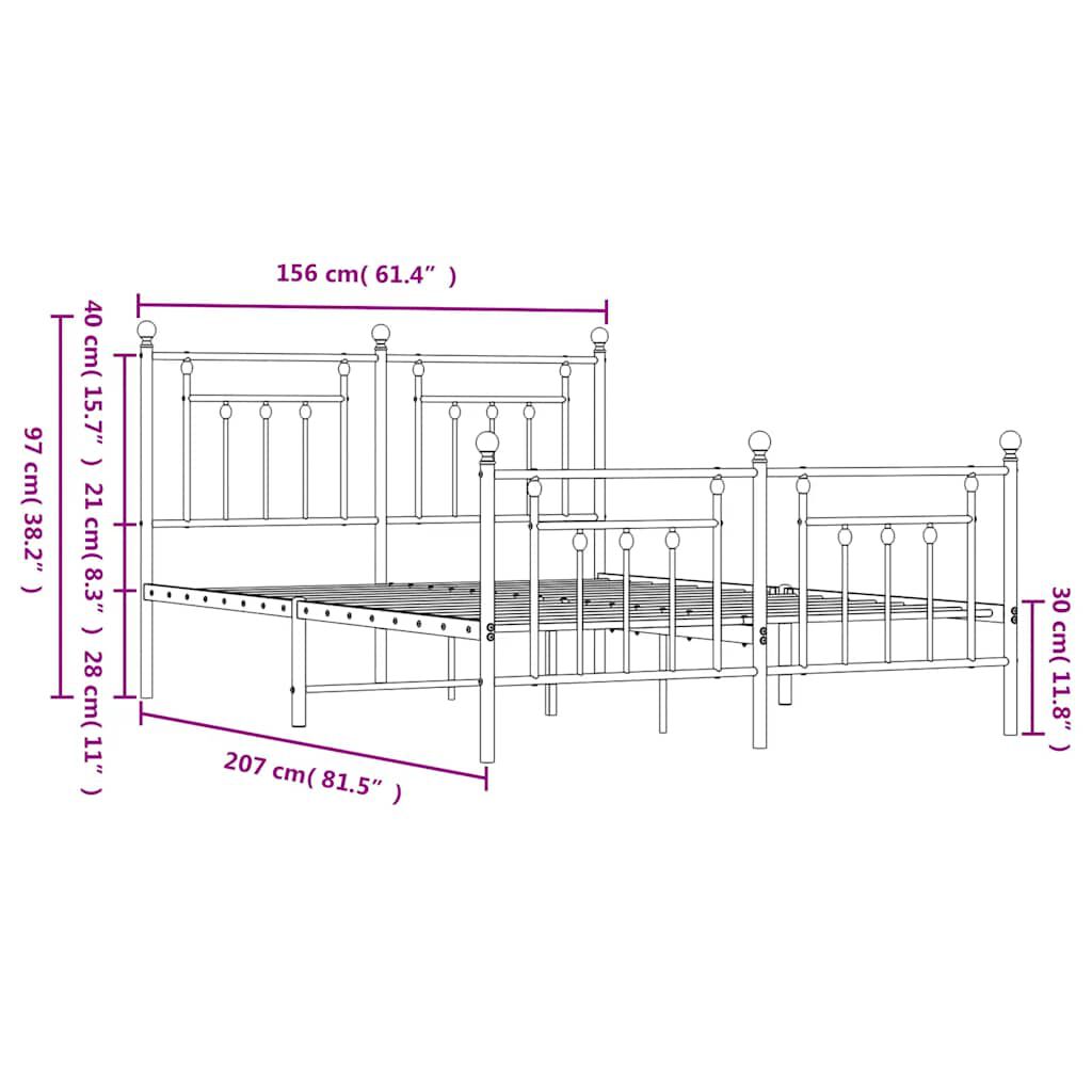 vidaXL Metal Bed Frame without Mattress with Footboard White 150x200cm