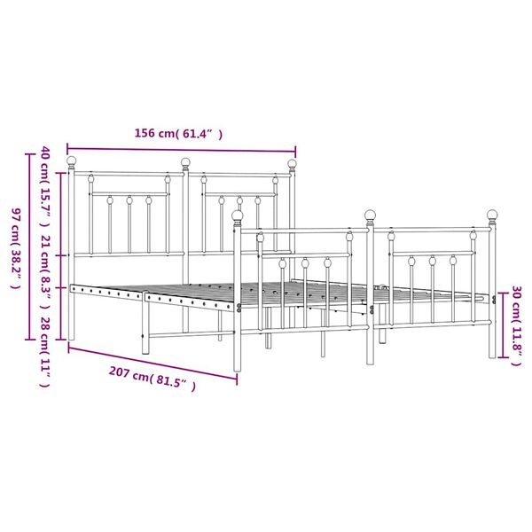 vidaXL Metal Bed Frame without Mattress with Footboard White 150x200cm
