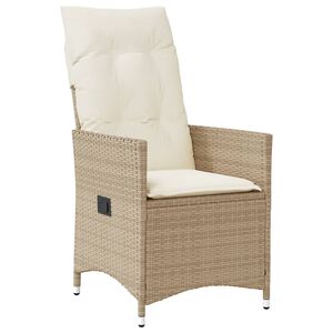 vidaXL Reclining Garden Chair with Cushions Beige Poly Rattan