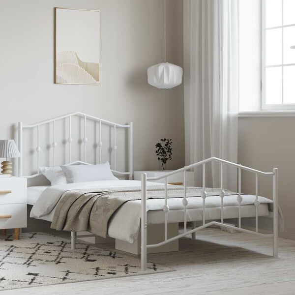 vidaXL Metal Bed Frame without Mattress with Footboard White 100x190cm