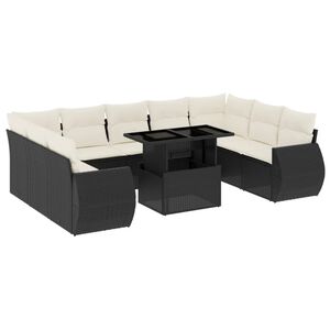 vidaXL 10 Piece Garden Sofa Set with Cushions Black Poly Rattan