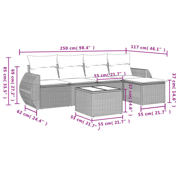 vidaXL 6 Piece Garden Sofa Set with Cushions Grey Poly Rattan