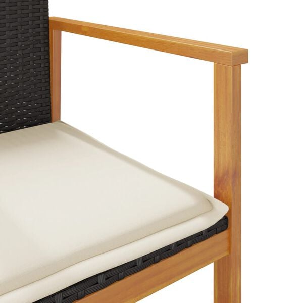 vidaXL Garden Chairs with Cushions 2 pcs Black Poly Rattan&Solid Wood