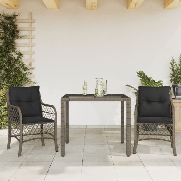 vidaXL 3 Piece Bistro Set with Cushions Grey Poly Rattan