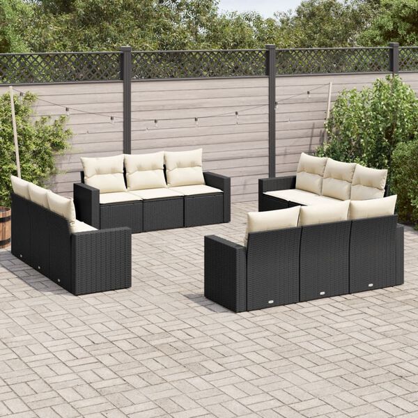 vidaXL 12 Piece Garden Sofa Set with Cushions Black Poly Rattan