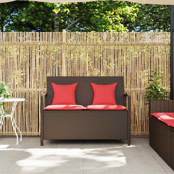 vidaXL Garden Storage Bench with Cushion Brown Poly Rattan