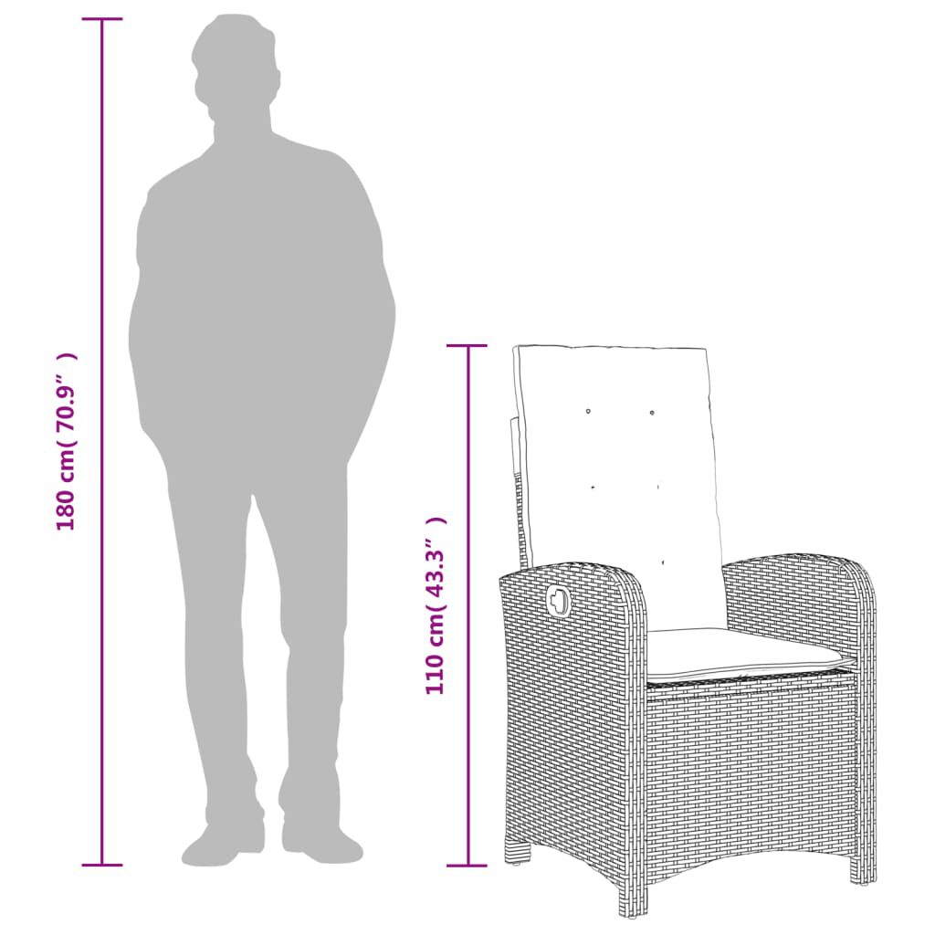 vidaXL Reclining Garden Chair with Cushions Beige Poly Rattan