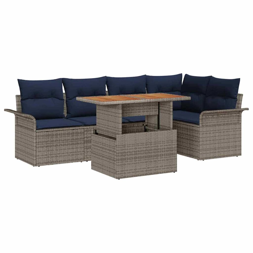 vidaXL Garden Sofa Set 6 pcs Grey and navy blue 100 x 55 x 73 cm
