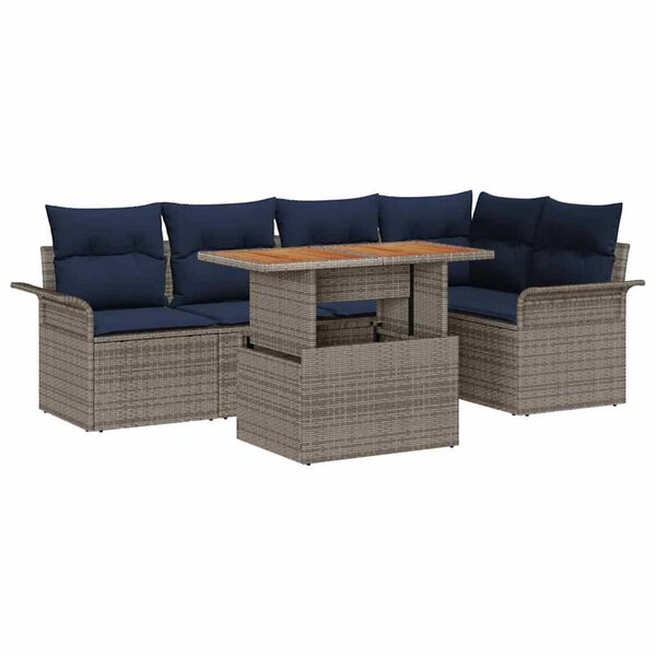 vidaXL Garden Sofa Set 6 pcs Grey and navy blue 100 x 55 x 73 cm
