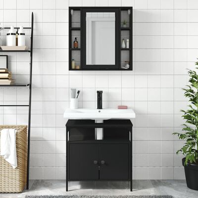 vidaXL 2 Piece Bathroom Furniture Set Black Engineered Wood