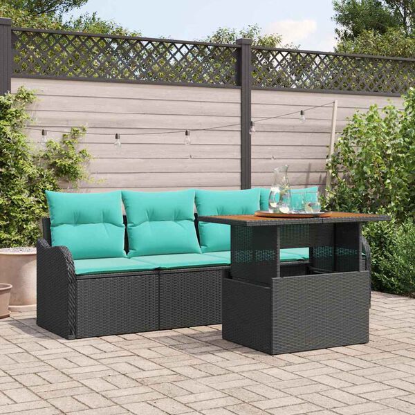 vidaXL Garden Sofa Set with Storage 5 pcs Black Poly rattan