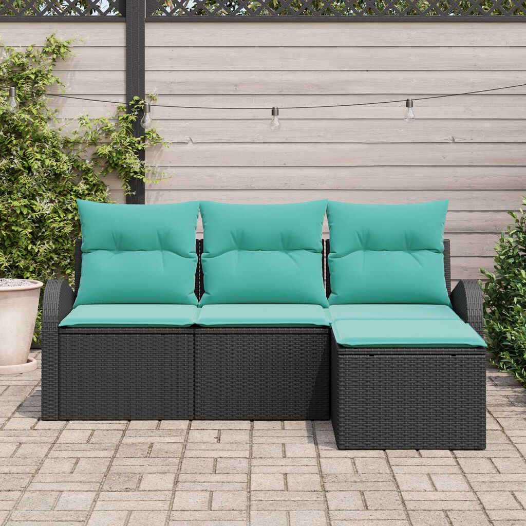 vidaXL 4 Piece Garden Sofa Set with Cushions Black Poly Rattan