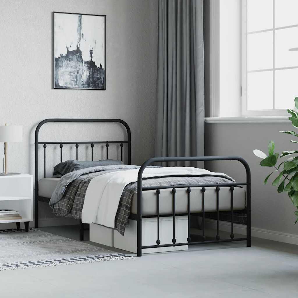 vidaXL Metal Bed Frame without Mattress with Footboard Black 100x190cm