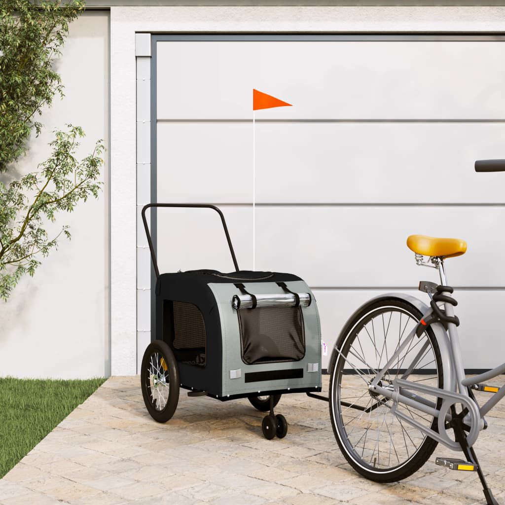 vidaXL Pet Bike Trailer Black and Grey Oxford Fabric and Iron