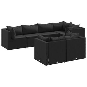 vidaXL 7 Piece Garden Lounge Set with Cushions Black Poly Rattan
