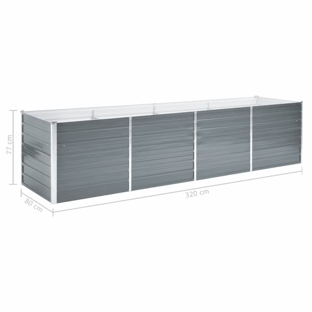 vidaXL Garden Raised Bed Galvanised Steel 320x80x77 cm Grey