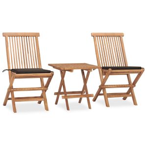 vidaXL 3 Piece Folding Outdoor Dining Set with Cushion Solid Teak Wood