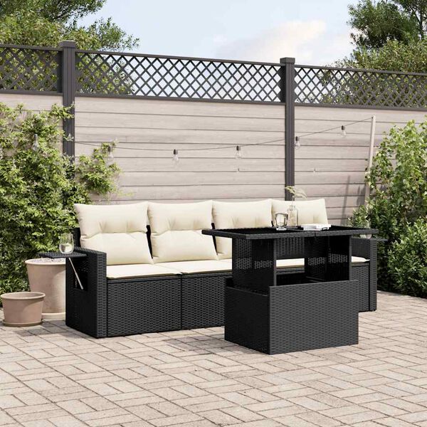 vidaXL 5 Piece Garden Sofa Set with Cushions Black Poly Rattan