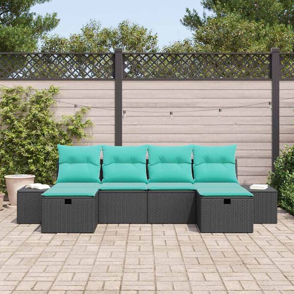 vidaXL Garden Sofa Set with Cushion 6 pcs Black Poly Rattan
