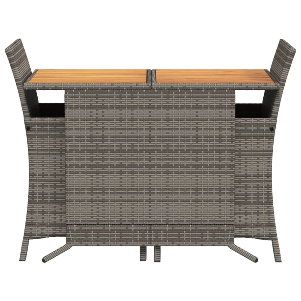 vidaXL 3 Piece Bistro Set with Cushions Grey Poly Rattan