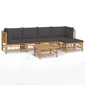 vidaXL 6 Piece Garden Lounge Set with Dark Grey Cushions Bamboo