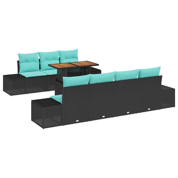 vidaXL Garden Dining Set with Cushion 8 pcs Black and Teal