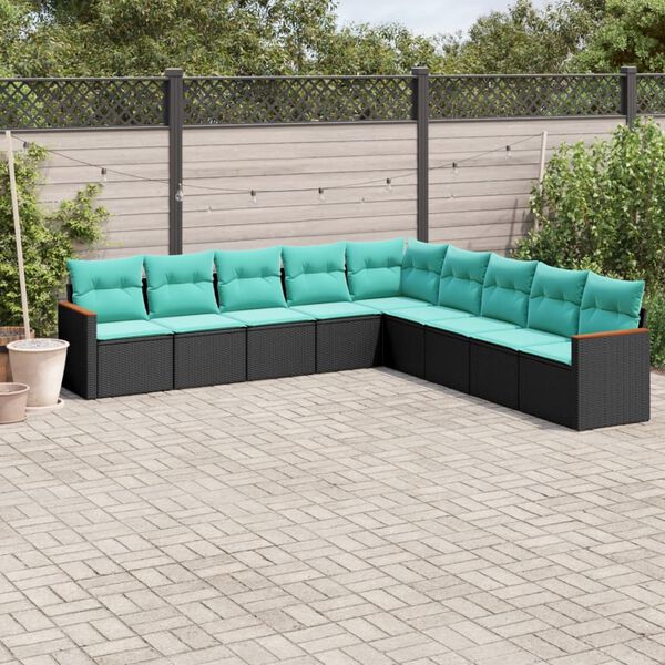 vidaXL 9 Piece Garden Sofa Set with Cushions Black Poly Rattan