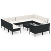vidaXL 12 Piece Garden Lounge Set with Cushions Poly Rattan Black