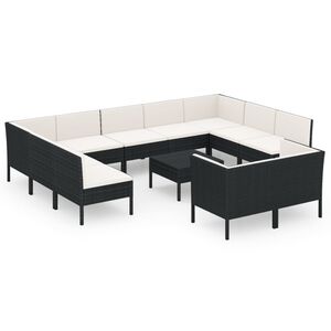 vidaXL 12 Piece Garden Lounge Set with Cushions Poly Rattan Black