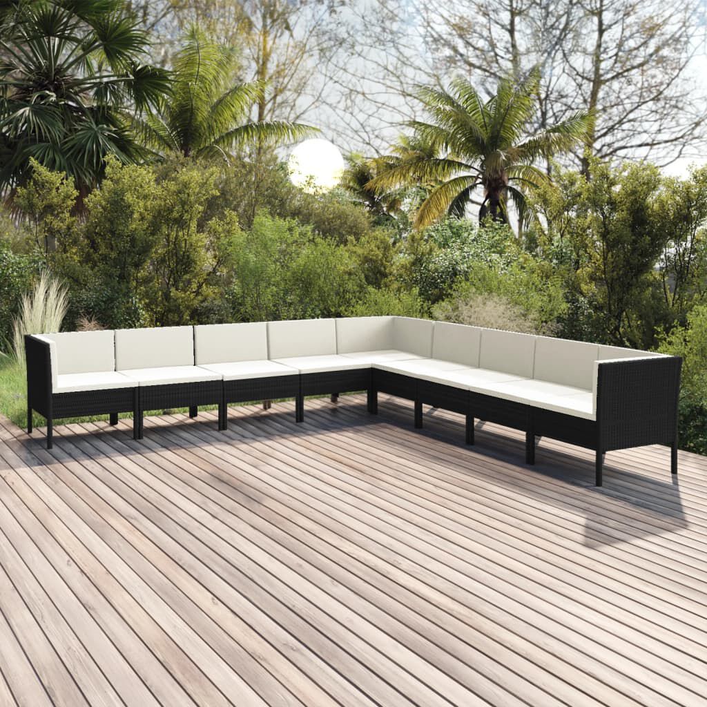 vidaXL 9 Piece Garden Lounge Set with Cushions Poly Rattan Black