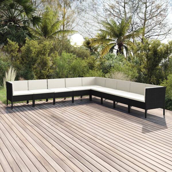 vidaXL 9 Piece Garden Lounge Set with Cushions Poly Rattan Black