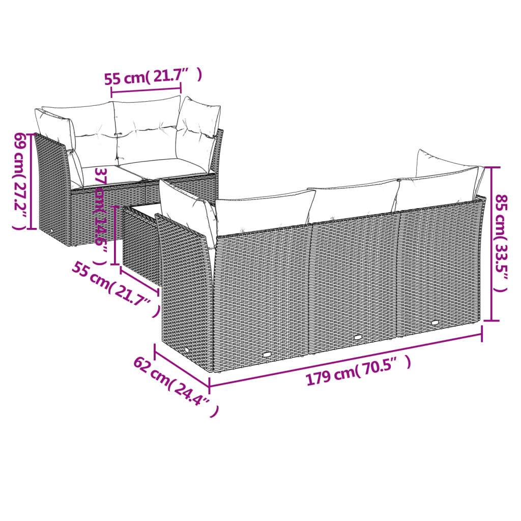 vidaXL 6 Piece Garden Sofa Set with Cushions Beige Poly Rattan