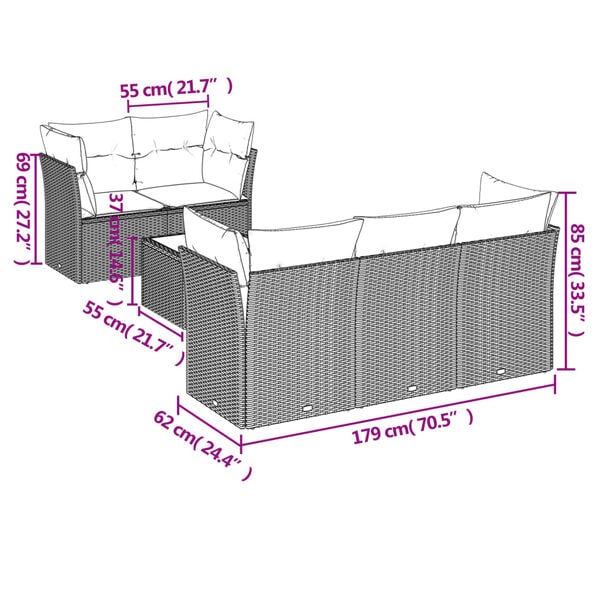 vidaXL 6 Piece Garden Sofa Set with Cushions Beige Poly Rattan