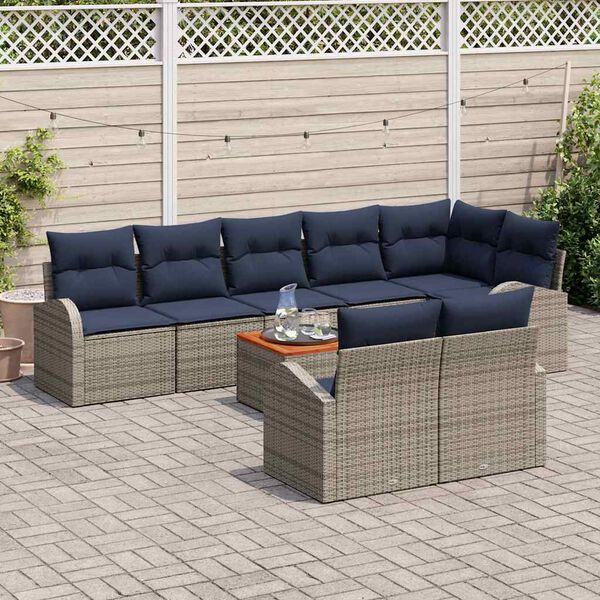 vidaXL Garden Sofa Set with Cushion 9 pcs Grey Poly Rattan