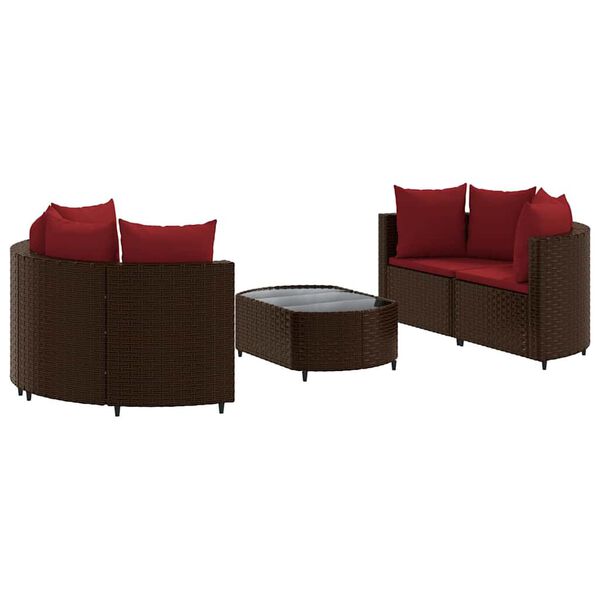 vidaXL 5 Piece Garden Sofa Set with Cushions Brown Poly Rattan