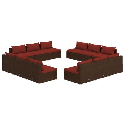 vidaXL 12 Piece Garden Lounge Set with Cushions Poly Rattan Brown