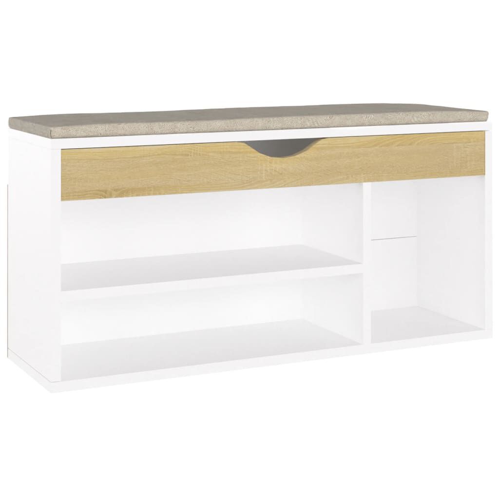 vidaXL Shoe Bench with Cushion White and Sonoma Oak 104x30x49 cm Engineered Wood