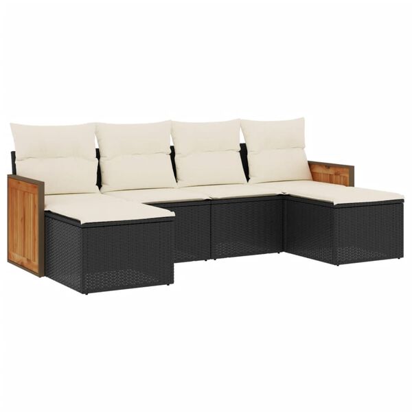 vidaXL 6 Piece Garden Sofa Set with Cushions Black Poly Rattan