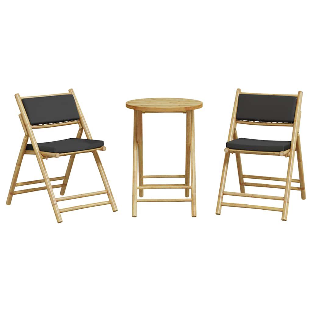 vidaXL 3 Piece Folding Bistro Set with Dark Grey Cushions Bamboo