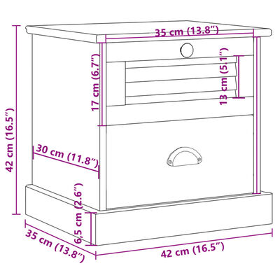 vidaXL Bedside Cabinet VIGO 42x35x42 cm Solid Wood Pine