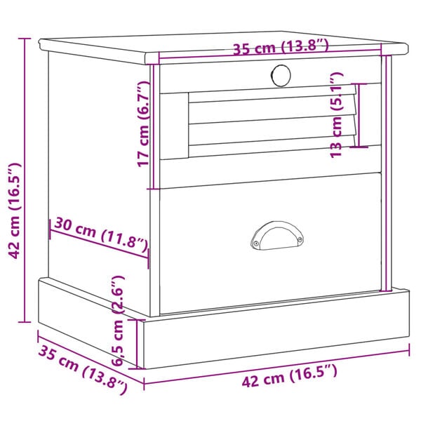 vidaXL Bedside Cabinet VIGO 42x35x42 cm Solid Wood Pine