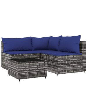 vidaXL 4 Piece Garden Lounge Set with Cushions Grey Poly Rattan