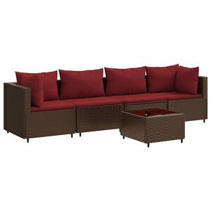 vidaXL 5 Piece Garden Lounge Set with Cushions Brown Poly Rattan