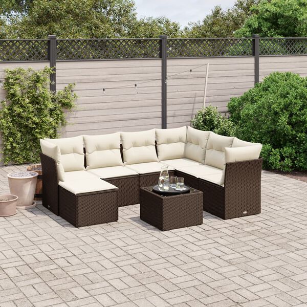 vidaXL 8 Piece Garden Sofa Set with Cushions Brown Poly Rattan