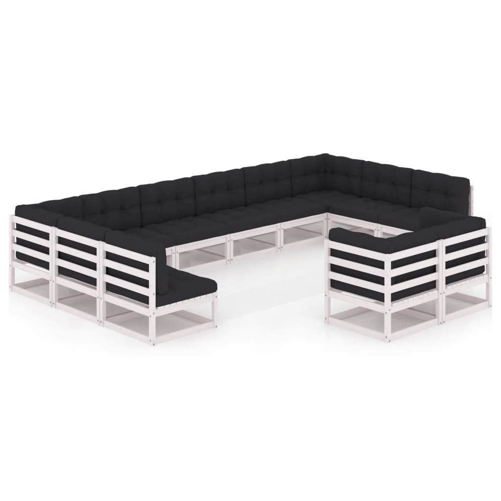 vidaXL 12 Piece Garden Lounge Set with Cushions White Solid Pinewood