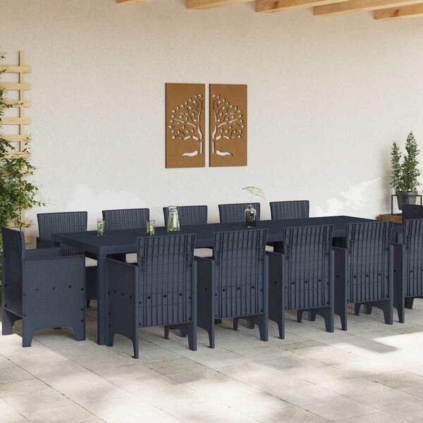 vidaXL Garden Dining Set with Cushion 13 pcs Anthracite Polyrattan